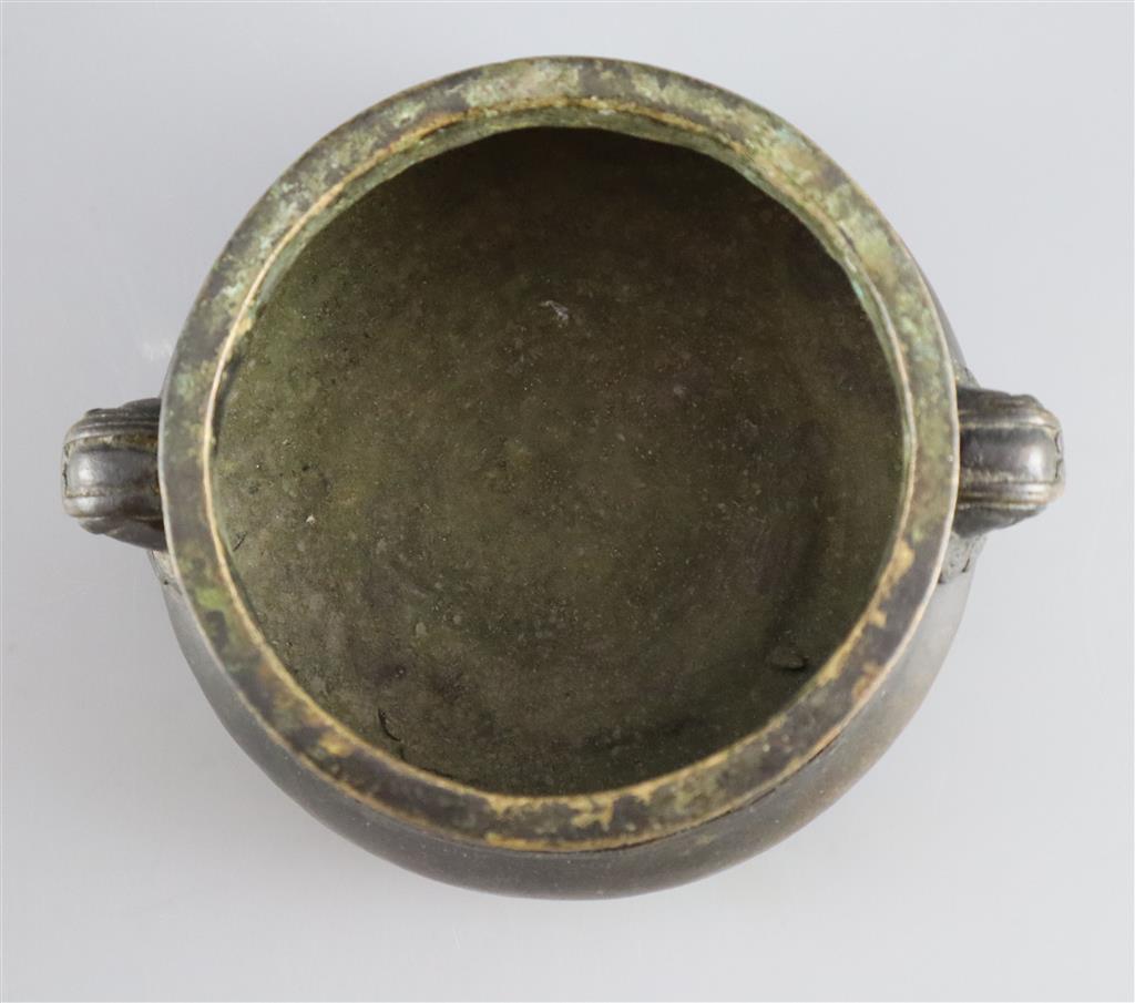 A Chinese bronze gui censer, Xuande mark but later, 16.5cm wide